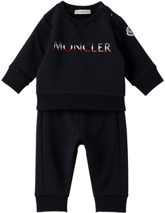 Темно-синий детский спортивный костюм с принтом Темно-синий Moncler Enfant