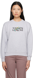 Серый свитшот с цветами Maison Kitsune