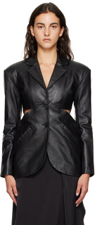 Черная кожаная куртка с вырезом Han Kjobenhavn