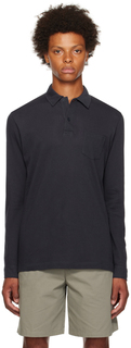 Темно-синяя рубашка-поло с длинными рукавами Riviera Sunspel