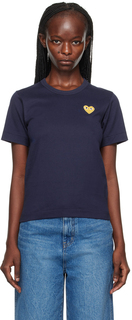 Темно-синяя футболка с золотым сердечком Comme des Garçons