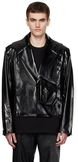 Черная укороченная куртка из искусственной кожи Feng Chen Wang