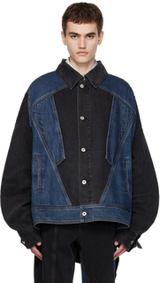 Черно-синяя джинсовая куртка со вставками Feng Chen Wang