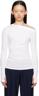 Helmut Lang Белая асимметричная футболка с длинным рукавом