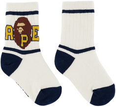 BAPE Kids Белые полосатые носки с изображением головы обезьяны