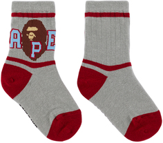 BAPE Kids Серые полосатые носки с изображением головы обезьяны
