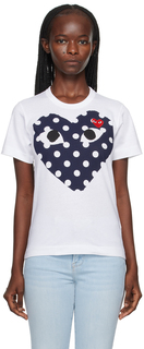 Comme des Garçons Белая футболка с сердечками в большой двойной горошек