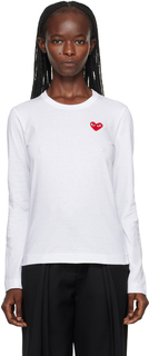 COMME des GARCONS PLAY Белая футболка с длинными рукавами и нашивкой в ​​виде сердца Comme des Garçons