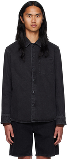 Черная джинсовая рубашка с раздвинутым воротником, потертая A.P.C.