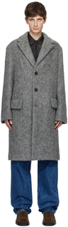 Серое пальто с зубчатыми лацканами Dries Van Noten