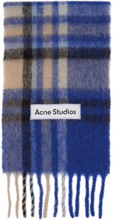 Синий и бежевый шарф в клетку тартан Acne Studios