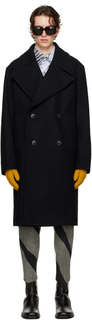 Черное двубортное пальто Dries Van Noten