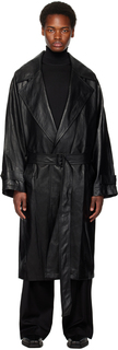 Черное объемное пальто из искусственной кожи System