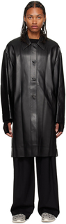 Черное пальто из искусственной кожи с поясом LOW CLASSIC