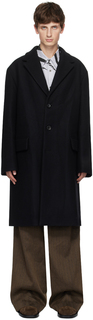 Черное пальто с зубчатыми лацканами Dries Van Noten