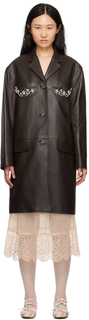 Коричневое однобортное кожаное пальто Simone Rocha