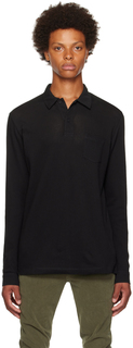 Черная рубашка-поло с длинными рукавами Riviera Sunspel