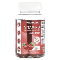 Витамин A (ретинилпальмитат), натуральная клубника, 2500 МЕ, 120 жевательных таблеток, Vitamatic