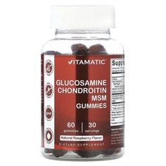 Глюкозамин, хондроитин и МСМ, жевательные таблетки с натуральной малиной, 60 жевательных таблеток, Vitamatic