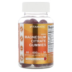 Веганские жевательные мармеладки с цитратом магния, натуральная малина, 300 мг, 60 жевательных таблеток, Vitamatic