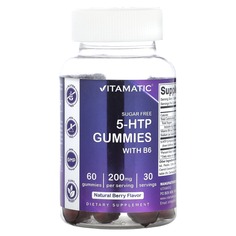 5-HTP жевательные мармеладки с витамином B6, натуральные ягоды, 100 мг, 60 жевательных таблеток, Vitamatic