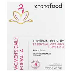 Nanofood, ежедневная формула для женщин, липосомальная технология доставки, незаменимые витамины и омега-3, персик, 30 пакетиков по 15 мл (0,5 жидк. унции) каждый, Codeage