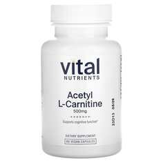 Ацетил L-карнитин, 500 мг, 60 веганских капсул, Vital Nutrients