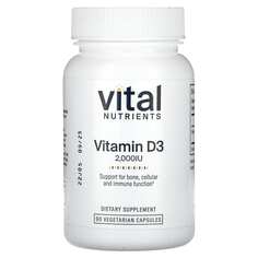 Витамин D3, 2000 МЕ, 90 вегетарианских капсул, Vital Nutrients