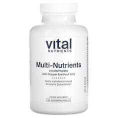 Мульти питательные вещества цитрат / малат (с медью и без железа), 180 вегетарианских капсул, Vital Nutrients