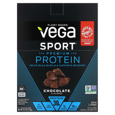 Sport, растительный протеин премиального качества, шоколадный вкус, 12 пакетиков, 44 г (1,6 унции) каждый, Vega