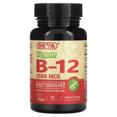Быстрорастворимый витамин B12, для веганов, 2500 мкг, 90 таблеток, Deva