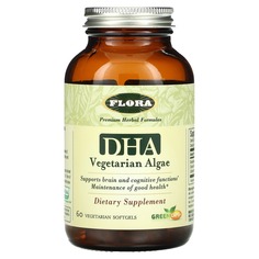ДГК из водорослей, 60 вегетарианских мягких желатиновых капсул, Flora