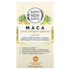 Мака, усиленная сила действия, 600 мг, 120 вегетарианских капсул, Happy Healthy Hippie