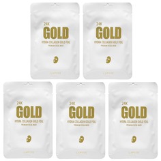 24K Gold Hydra Collagen Gold Foil, косметическая маска для лица премиального качества, 5 шт., 25 г (0,88 унции), Lapcos