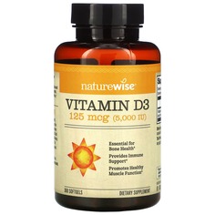 Витамин D3, 125 мкг (5000 МЕ), 360 капсул, NatureWise