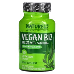 Веганский витамин B12 со спирулиной, 90 капсул, которые можно легко проглотить, NATURELO