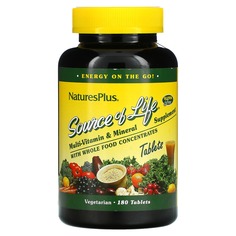 Source of Life, мультивитаминная и минеральная добавка с цельными пищевыми концентратами, 180 таблеток, NaturesPlus