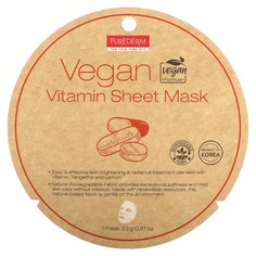 Vegan Vitamin Sheet Beauty Mask, 1 тканевая маска, 23 г (0,81 унции), Purederm