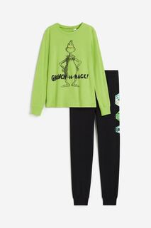 Пижама H&amp;M x The Grinch Printed Jersey, зеленый/черный H&M