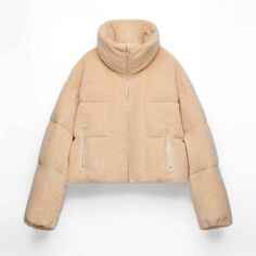 Куртка Oysho Primaloft Faux-shearling Padded Crop, бледно-розовый