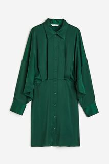 Платье H&amp;M Satin Shirt, темно-зеленый H&M
