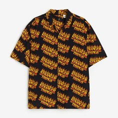 Рубашка H&amp;M x Stranger Things Relaxed Fit Patterned Resort, черный/оранжевый H&M