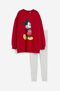 Пижамный комплект H&amp;M Mickey Mouse Printed, 2 предмета, красный/серый H&M