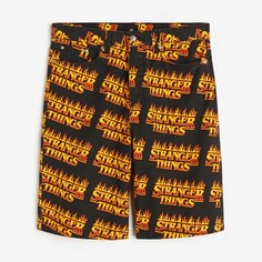 Шорты H&amp;M x Stranger Things Loose Fit Printed Twill, черный/оранжевый H&M