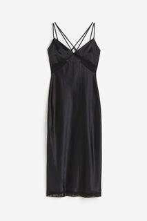 Платье H&amp;M Mesh-detail Satin Slip, черный H&M