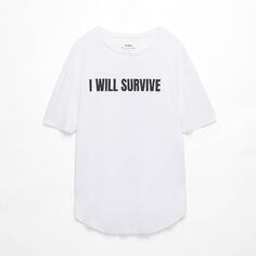 Футболка Oysho Modal blend short-sleeved slogan, белый/черный