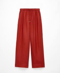 Брюки Oysho 100% Linen Wide Straight-leg, красно-оранжевый