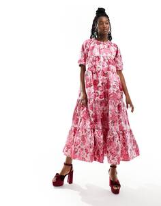 Платье миди Sister Jane Dancing Queens In Metallic Rose Floral, розовый