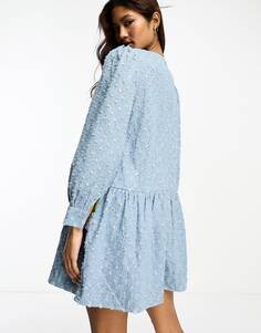 Платье мини Never Fully Dressed Embellished Smock In Denim Jacquard, голубой