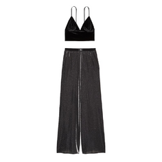 Пижама Victoria&apos;s Secret Velvet Cami &amp; Shimmer Knit Pants, черный/серебристый